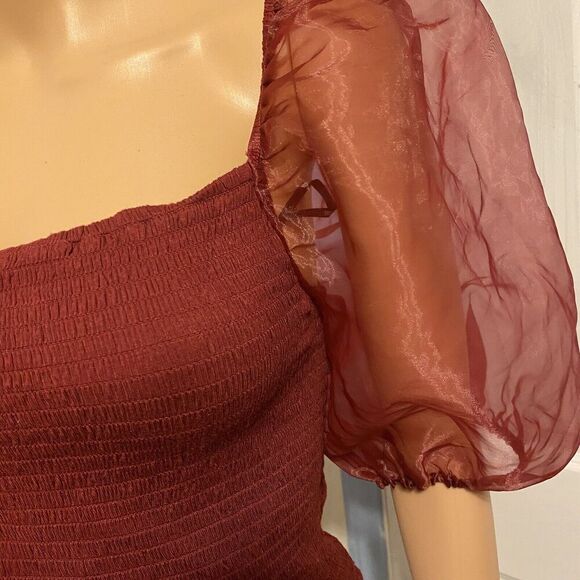 Y2K Cropped Top Square Neck Puff Sleeve Boho Fairy Grunge Vampire Coquette Sz L - Picture 5 of 8